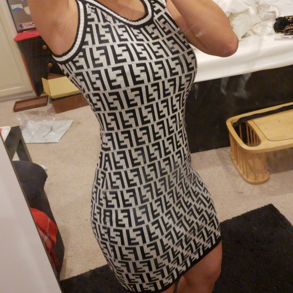 Fendi print dress white black